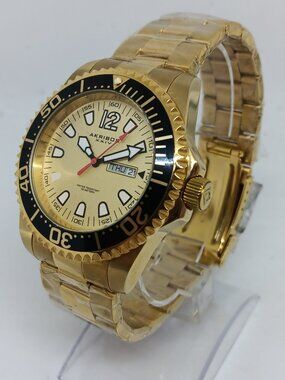Akribos XXIV Extremis AK947YG Men's 44mm Gold S/Steel Day/Date Quartz Watch NWD